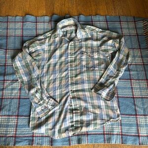 Vintage Lee Blue and Green Plaid Button-Down Shirt